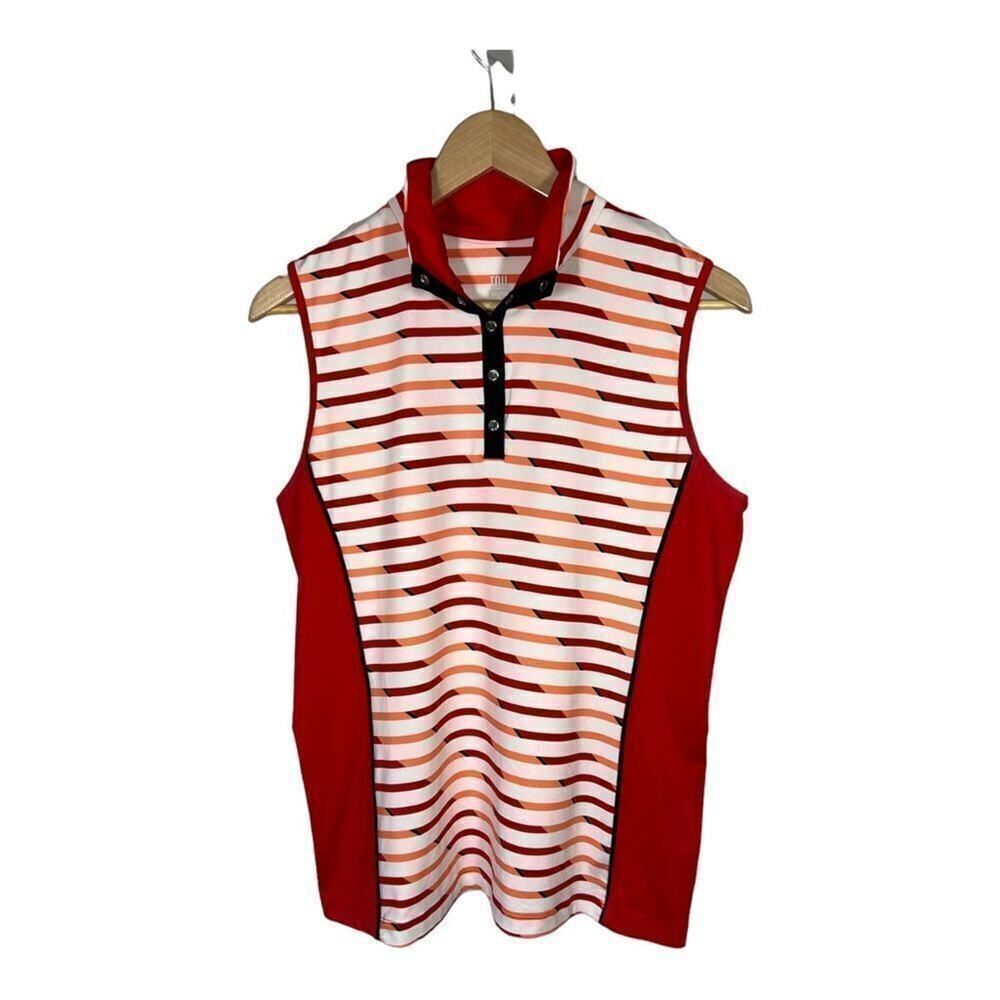 TAIL Women’s Sleeveless Snap Front Striped Golf/Athletic Polo Shirt Red Large